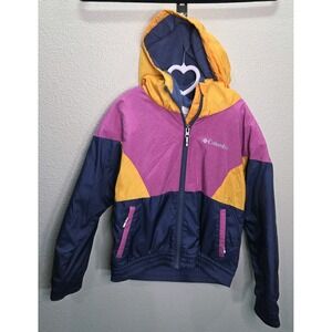 Columbia Kids Hooded Jacket XS 6/7 Pink Purple Yellow Colorblock Fleece Lined...